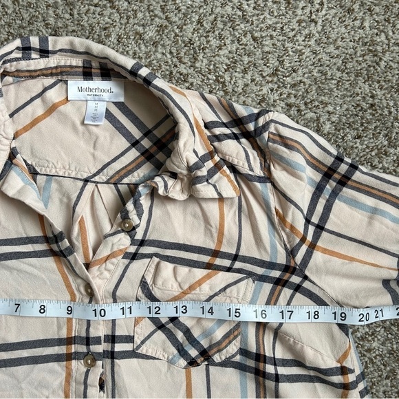 🦋 Motherhood Tan Orange Button Down Plaid Flannel 3/4 Sleeve T-Shirt Medium - Picture 7 of 8